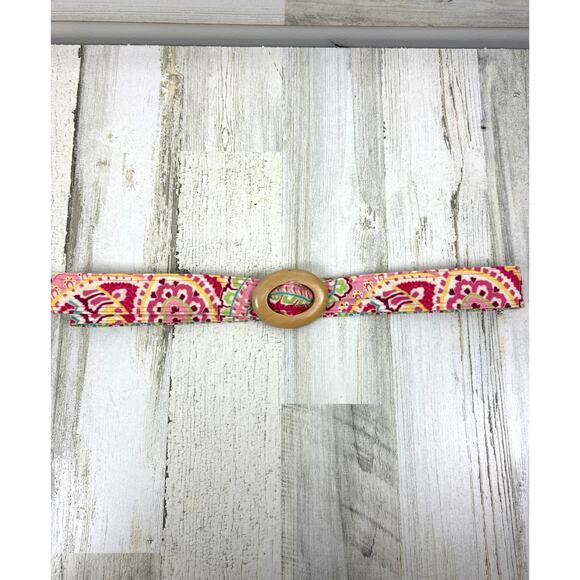Vera Bradley Women’s One Size Pink Green Floral Quilted Reversible Fabric Belt - Picture 1 of 5